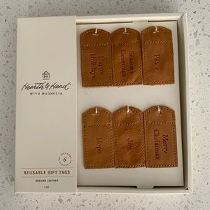 NIB HEARTH & HAND Holiday Reusable Leather Gift Tags Set of 6
